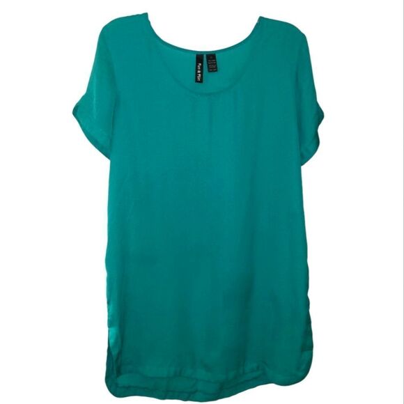 Fun & Flirt Teal Sheer Tunic Blouse - Picture 1 of 7